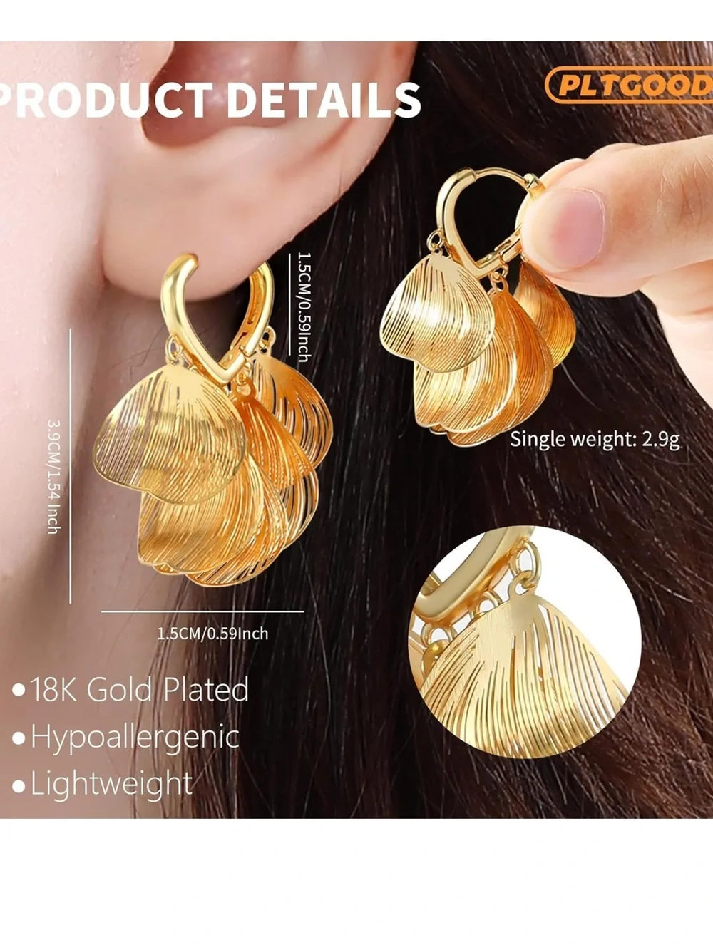 Anthropologie Gold Petal Drop Hoop Earrings - Shiny Gold